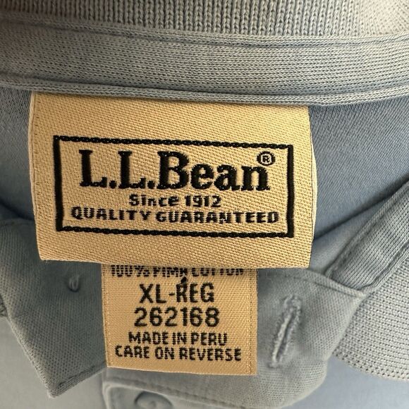 L.L. Bean Mens Polo Top XL Pima Cotton Light Blue Short Sleeve Golf Callout - Picture 2 of 9
